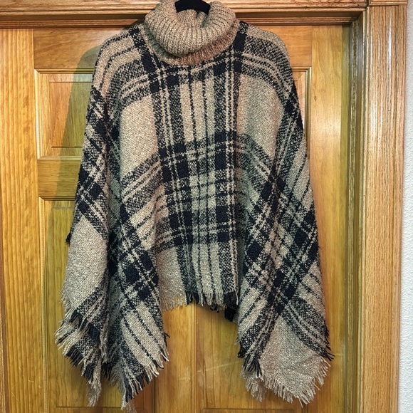 Poncho Cape – Knitted Faux Cashmere Pullover Sweater, Turtleneck Cardigan OSM - Picture 3 of 5